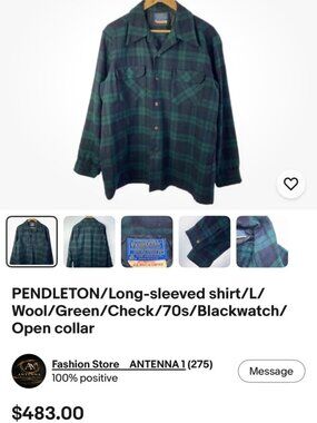 Vintage Pendleton Black Watch Tartan Wool Button Down Shirt Made in USA